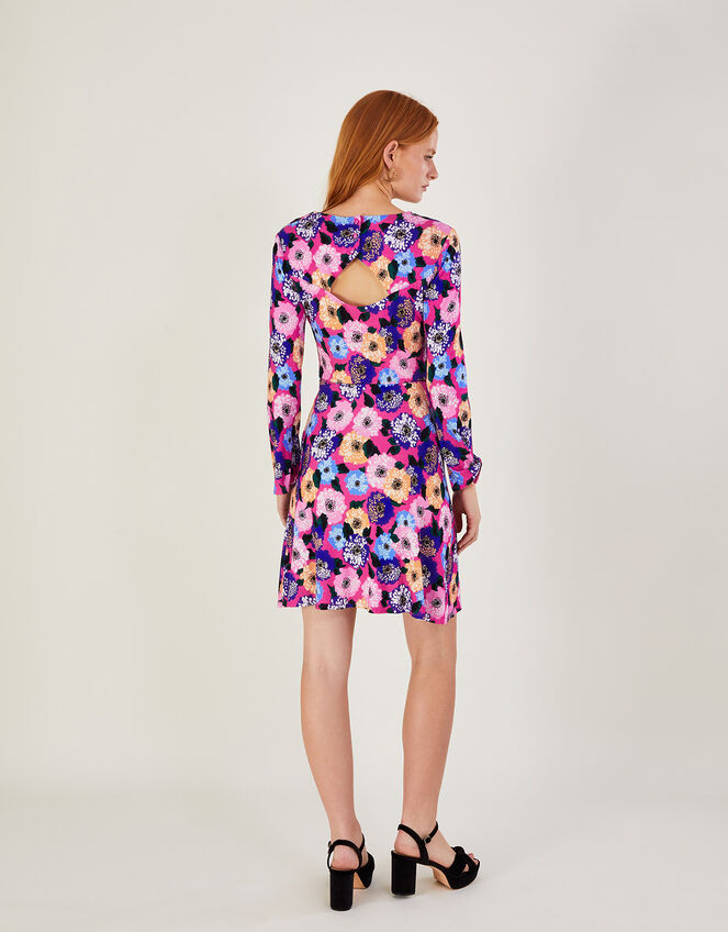 Cowl Neck Printed Short Jersey Dress, Pink (PINK), large