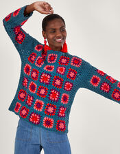 Hand Crochet Jumper, Blue (TURQUOISE), large