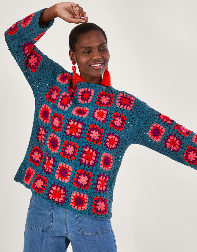 Hand Crochet Sweater Blue, Knitwear
