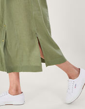 Belted Midi Dress in Linen Blend, Green (KHAKI), large