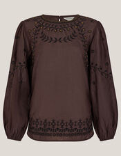 Isabelle Floral Embellished Top, Brown (CHOCOLATE), large