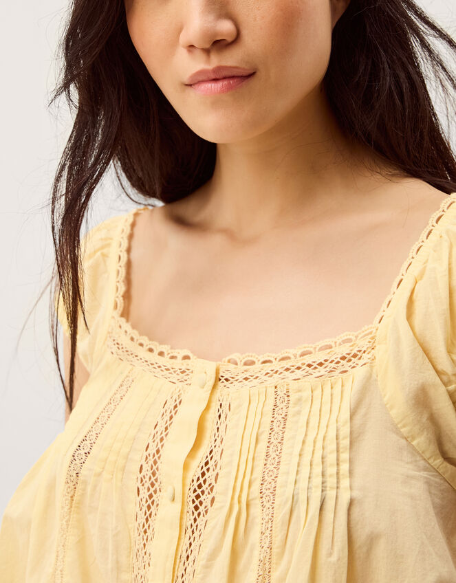 Olivia Lace Trim Top, Yellow (YELLOW), large