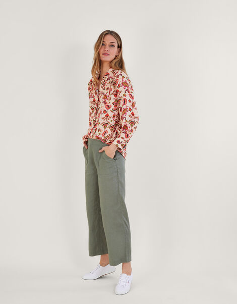 Pull-On Trousers in Linen Blend Green, Green (KHAKI), large