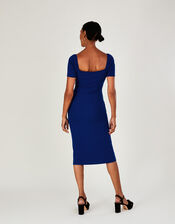 Ribbed Sweetheart Midi Jersey Dress, Blue (COBALT), large