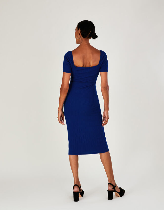 Ribbed Sweetheart Midi Jersey Dress, Blue (COBALT), large