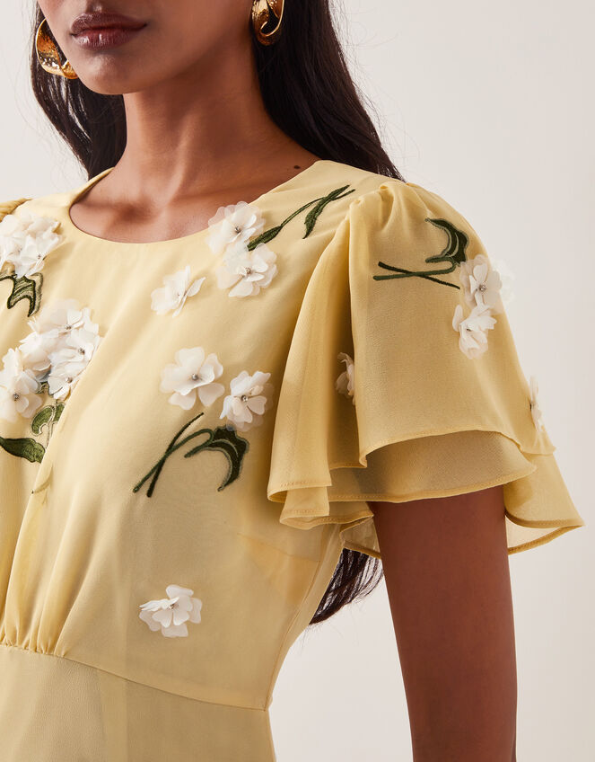 Delilah Appliqué Floral Midi Dress, Yellow (YELLOW), large