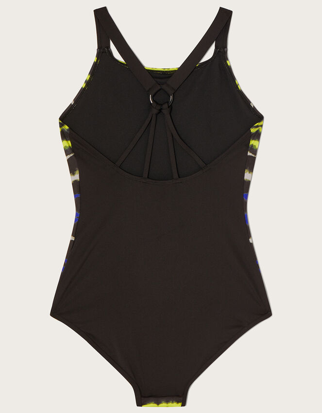 Electric Tie Dye Strap Swimsuit, Black (BLACK), large