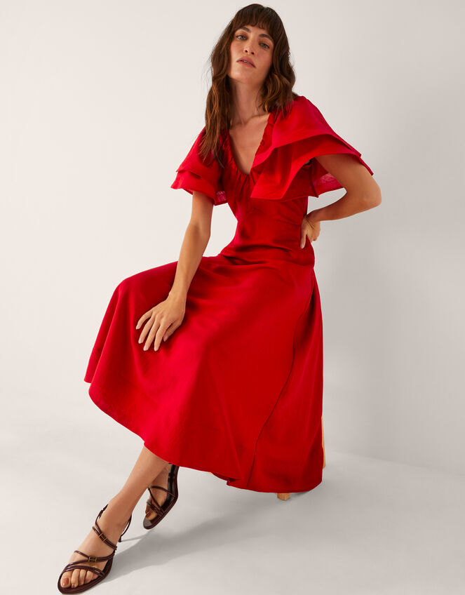 Patricia Ruffle Sleeve Midi Dress Red | Evening Dresses | Monsoon Global.