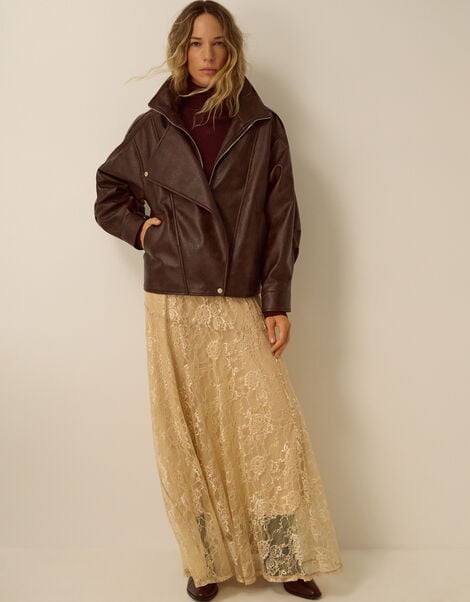 Grace Faux Leather Bomber Jacket, Brown (CHOCOLATE), large