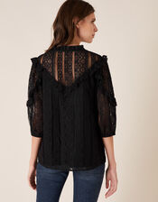 Lace Ruffle Trim Top, Black (BLACK), large