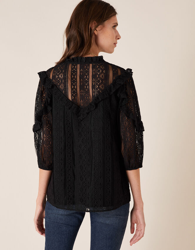 Lace Ruffle Trim Top, Black (BLACK), large