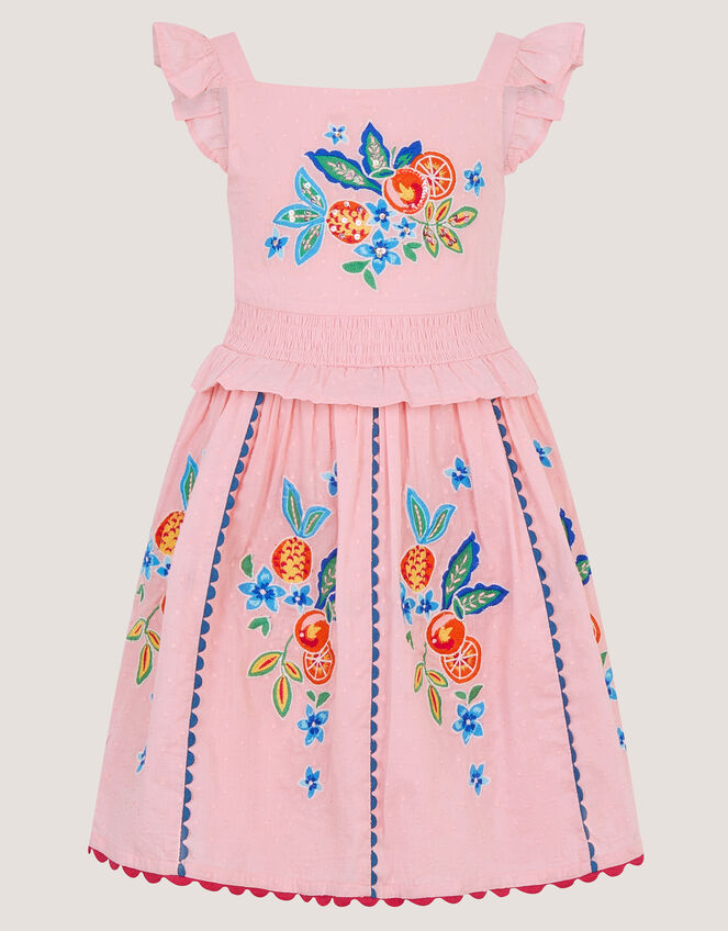 Fruit Embroidered Square Neck Dress, Pink (PINK), large