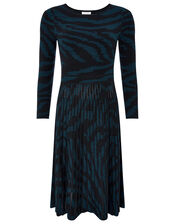 Zebra Jacquard Midi Dress, Teal (TEAL), large