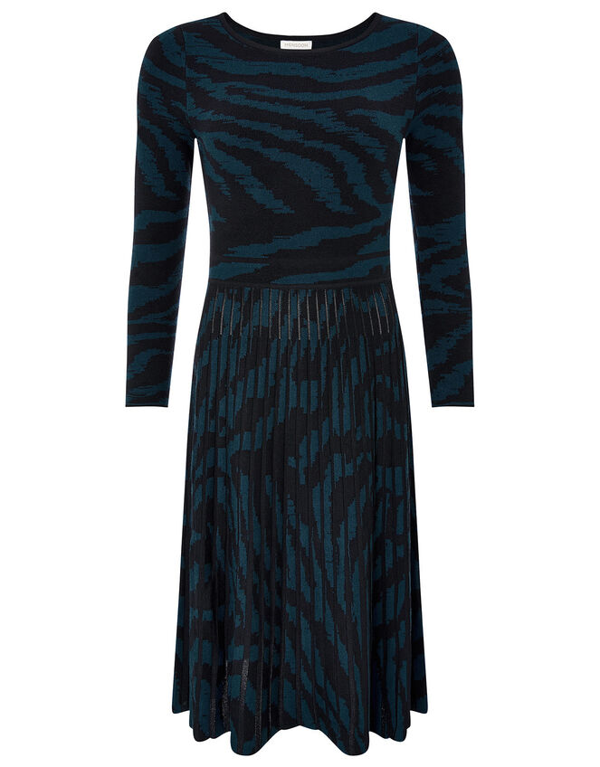 Zebra Jacquard Midi Dress, Teal (TEAL), large