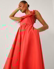 Maria Sleeveless Ruffle Midi Dress, Orange (CORAL), large