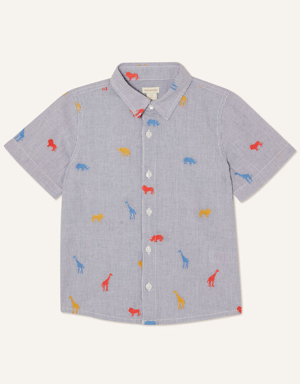 Jungle Embroidered Stripe Shirt, Blue (BLUE), large