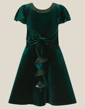 Genevieve Sequin Bow Velvet Party Dress, Green (GREEN), large