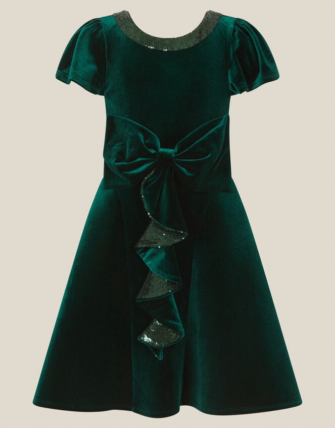 Genevieve Sequin Bow Velvet Party Dress, Green (GREEN), large