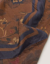 Princella Floral Square Silk Scarf, Brown (BROWN), large