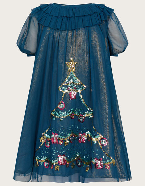 Christmas Tree Trapeze Dress with Recycled Polyester Teal, Teal (TEAL), large