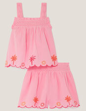 Palm Embroidered Top & Shorts Set, Pink (PINK), large