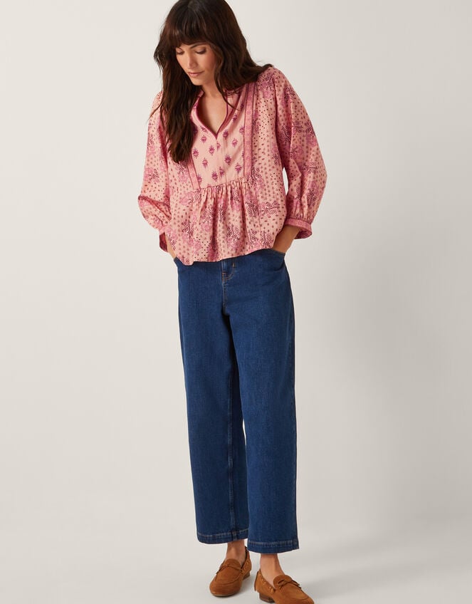 Sibyl Contrast Print Blouse, Orange (CORAL), large
