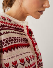 Juno Floral Fair Isle Cardigan, Ivory (IVORY), large