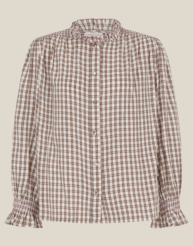 Marlo Check Blouse, Brown (BROWN), large