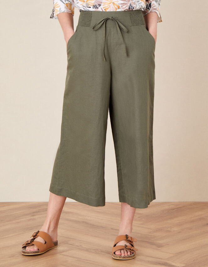 Drawstring Culottes in Linen Blend, Green (KHAKI), large