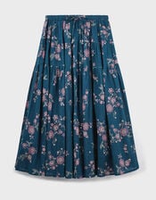 East Layla Floral Print Cotton Midi Skirt, Blue (BLUE), large