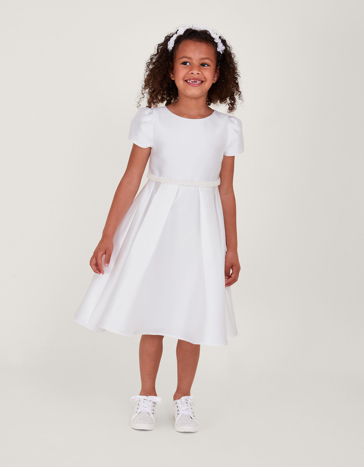Pearl Belt Henrietta Duchess Dress Ivory