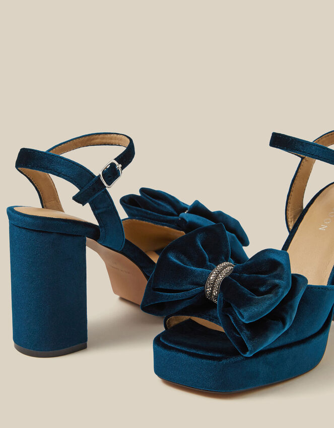 Roxi Bow Velvet Platform Heels, Teal (TEAL), large