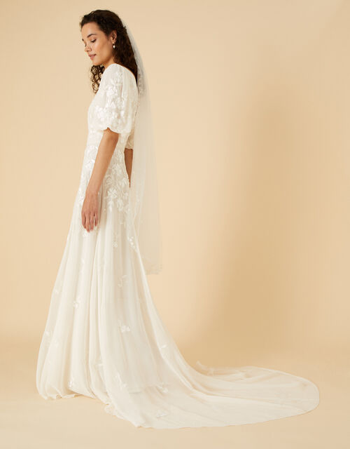 Embellished Puff Sleeve Bridal Dress, Ivory (IVORY), large