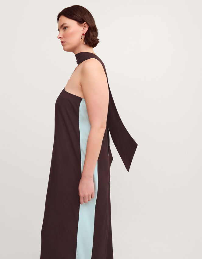 Callie Thorpe x Monsoon One Shoulder Scallop Kaftan Dress & Scarf​, Brown (BROWN), large