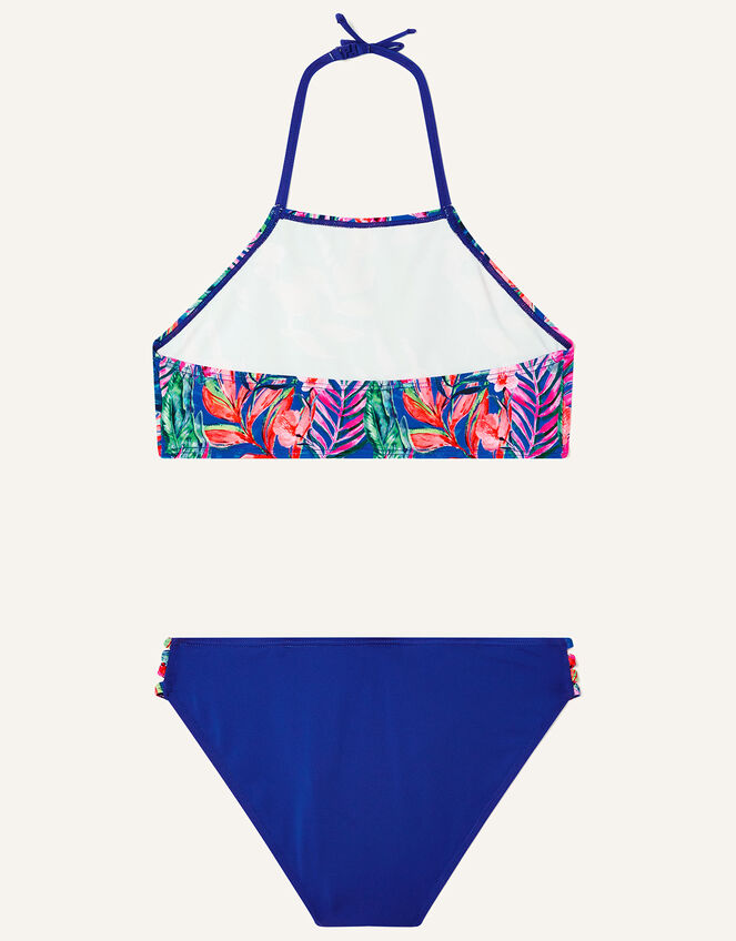 Palm Print Halter Neck Bikini, Blue (BLUE), large