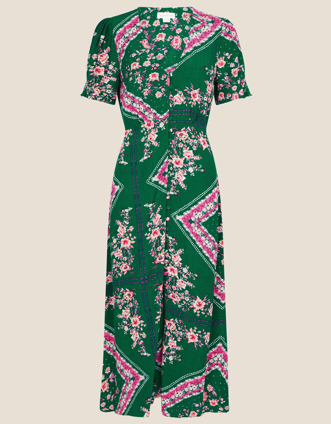 Candice Scarf Button Through Dress, Green (GREEN), large