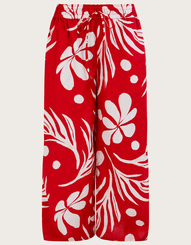 Wide Leg Palm Print Trousers, Red (RED), large