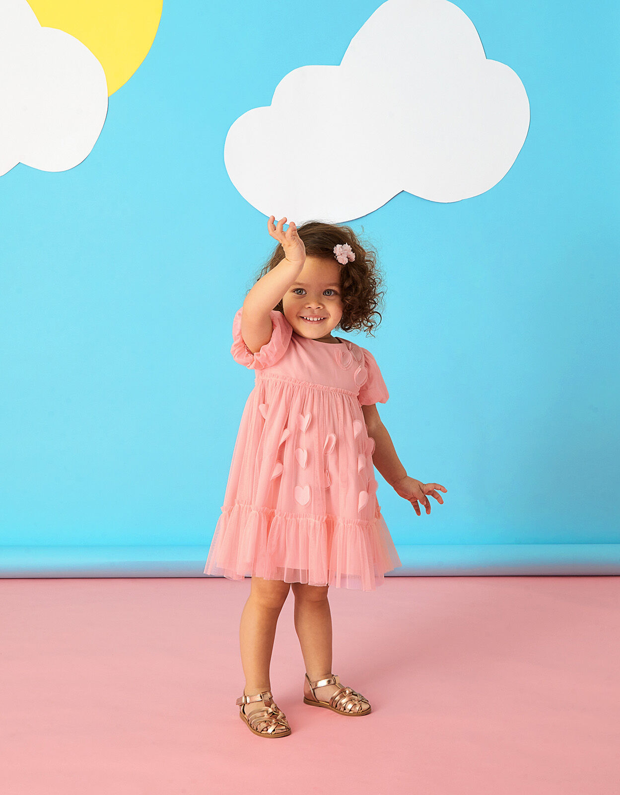 Baby Net Heart Applique Dress Pink