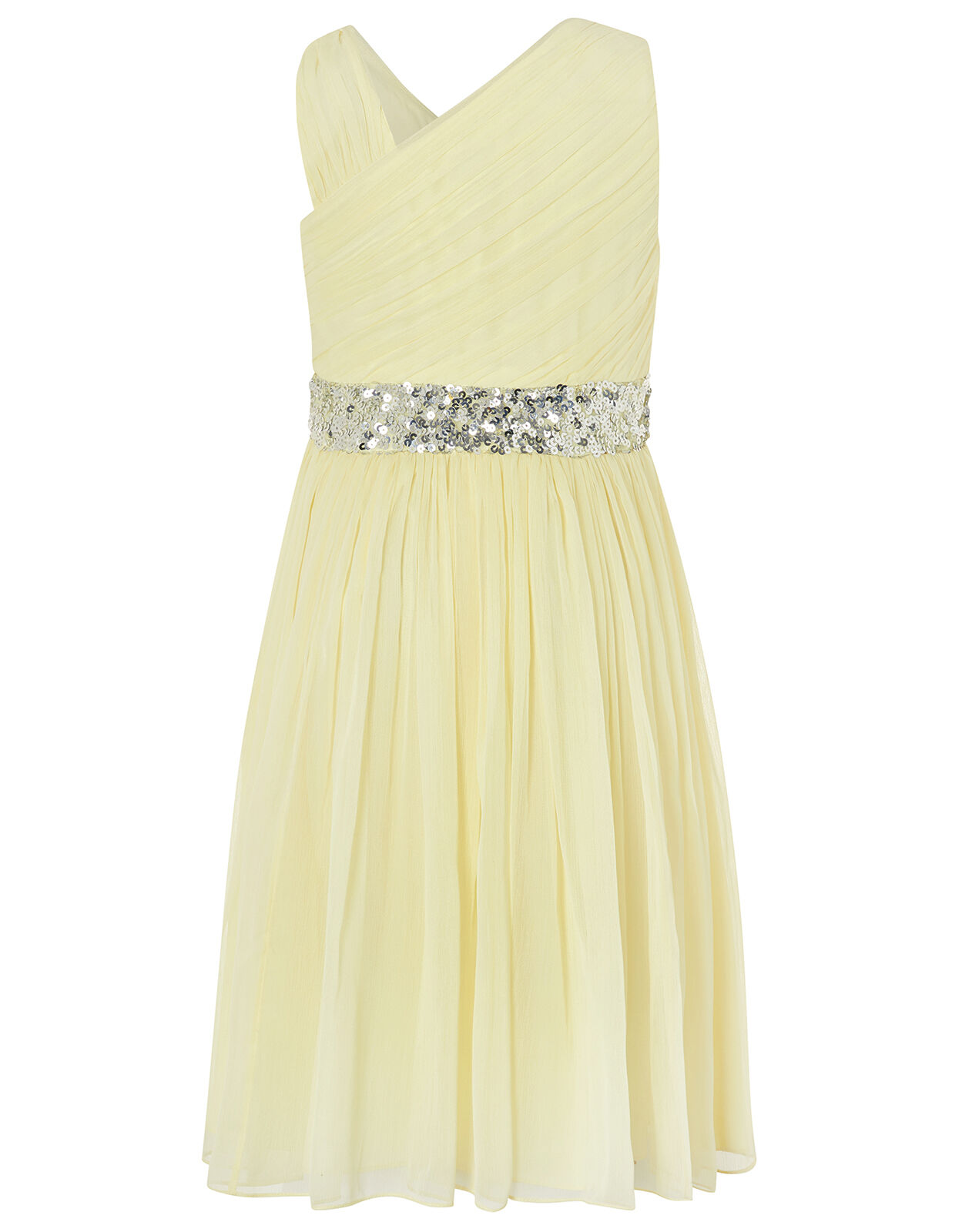 Abbey One Shoulder Dress with Sequin Waistband Yellow