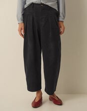 Nia High Waisted Corduroy Barrel Leg Trousers, Grey (GREY), large