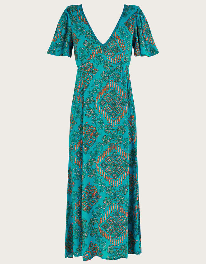 Print Midi Dress, Blue (TURQUOISE), large