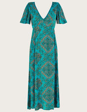Print Midi Dress, Blue (TURQUOISE), large