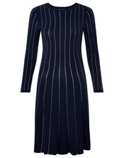 Linear Stitch Fit-and-Flare Dress, Blue (NAVY), large