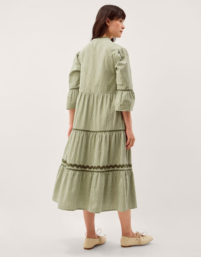 Gaia Embroidered Gingham Midi Dress, Green (GREEN), large