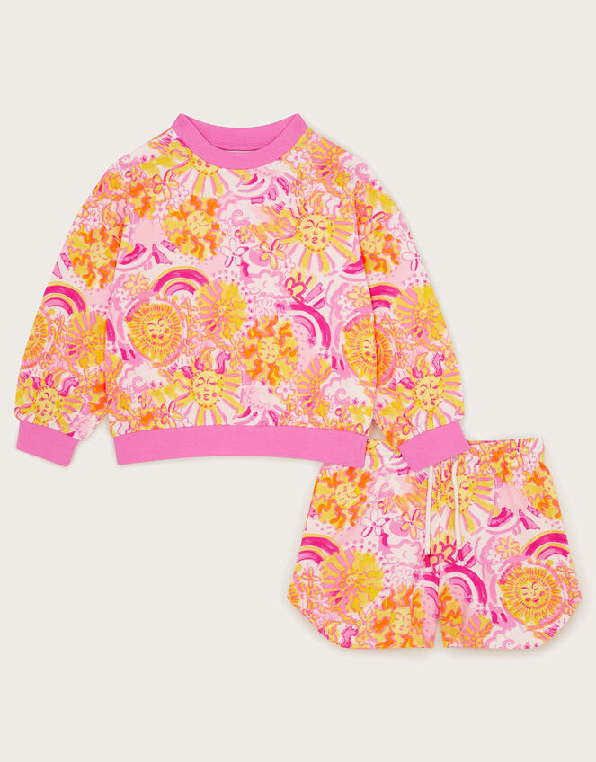 Sun Print Sweatshirt and Shorts Set, Pink (PINK), large