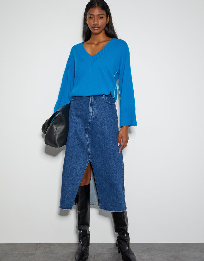 Cree V-Neck Cashmere Jumper, Blue (BLUE), large