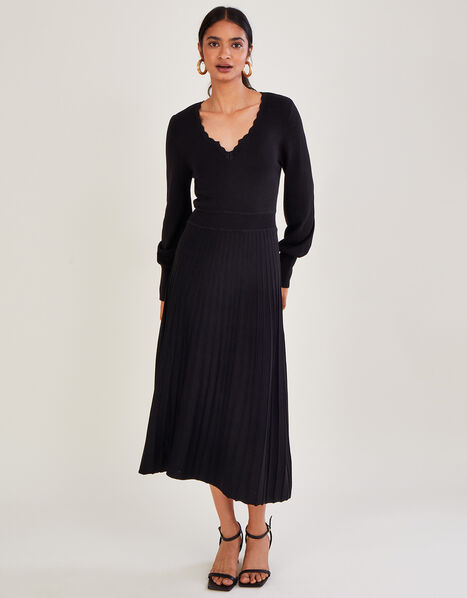 V Neck Midi Dress with LENZING™ ECOVERO™  Black, Black (BLACK), large