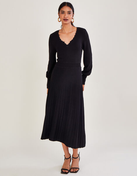 V-Neck Midi Dress with LENZING™ ECOVERO™  Black, Black (BLACK), large