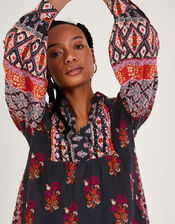 Print Heritage Smock Top with Sustainable Cotton, Black (BLACK), large