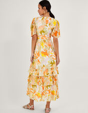 Willow Metallic Print Ruffle Wrap Dress, Ivory (IVORY), large